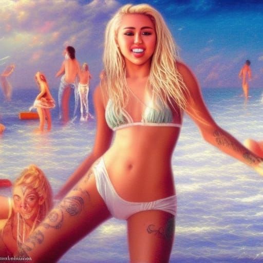 Miley Cyrus Beach Party in Hyperrealistic Detail
