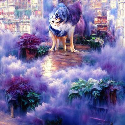 Ethereal Purple Dog in Fantasy Landscape