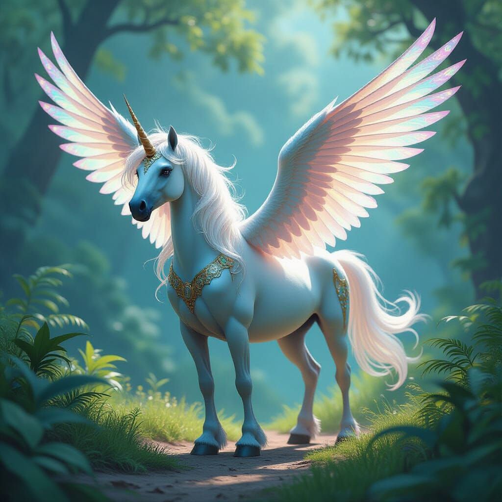 Majestic Creature with Iridescent Wings in Vibrant Fantasy R...