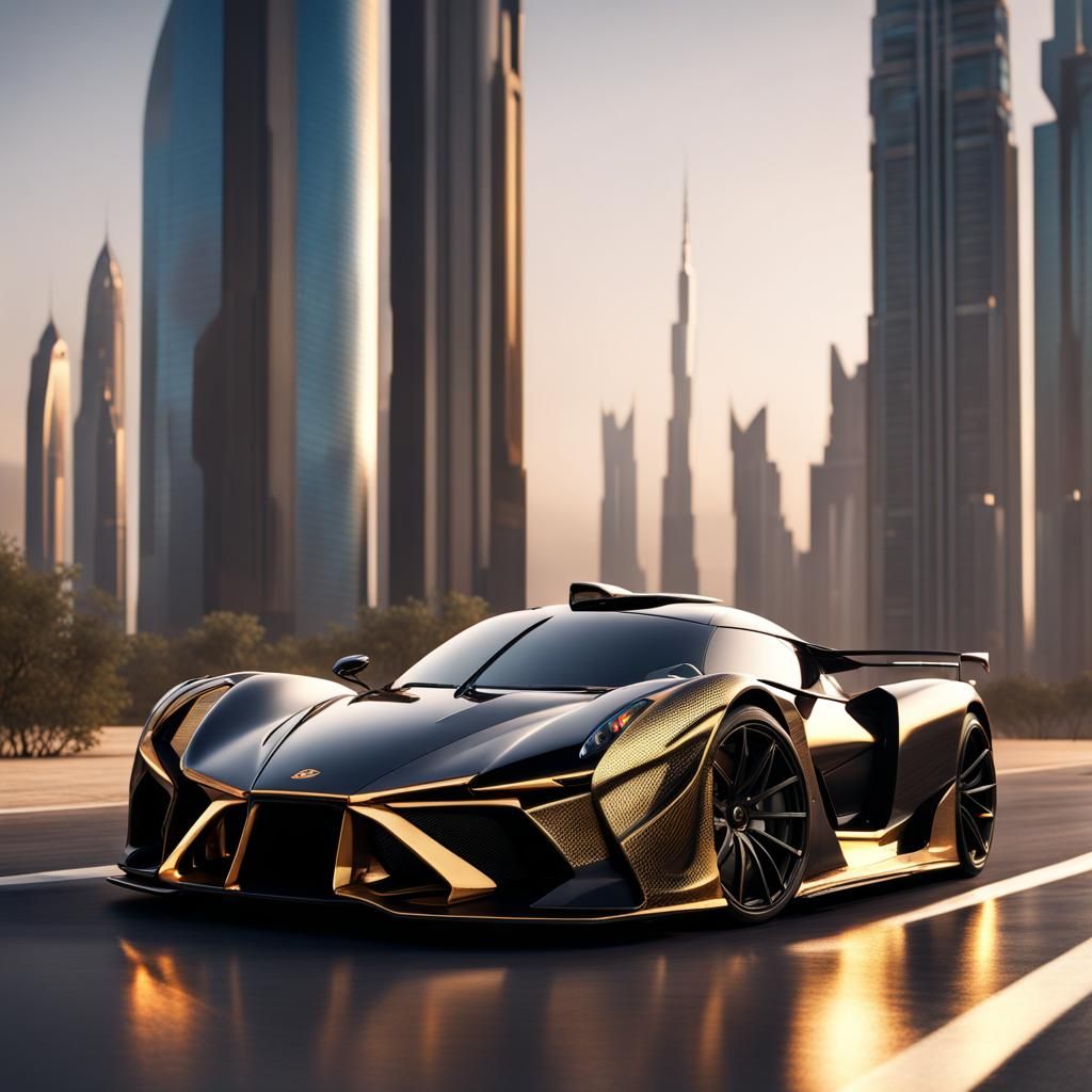 Black Gold Phoenix Hypercar on Dubai's Sheikh Zayed Road