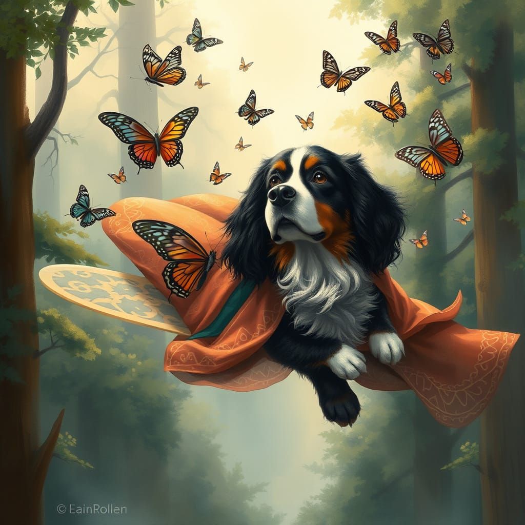 Enchanted Medieval Forest Scene with Majestic Dog