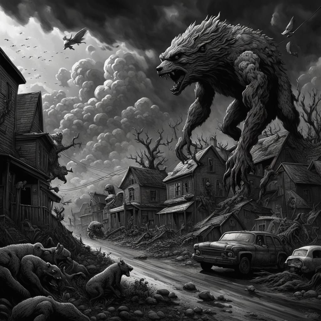 Meteorite Crash Creates Grotesque Town in Sinister Art