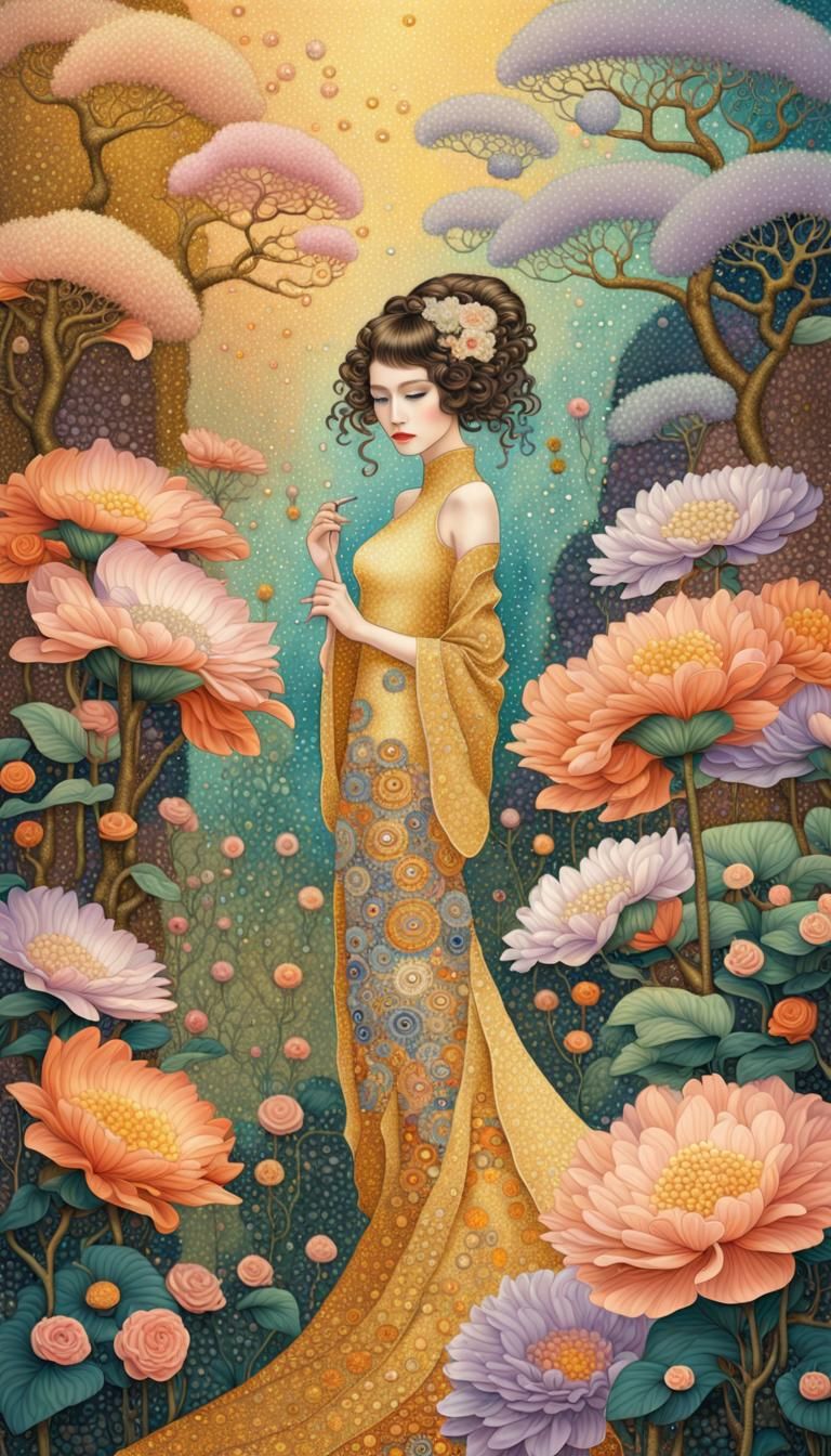 Glitter Fairy in Pointillist Dreamscape: Digital Art