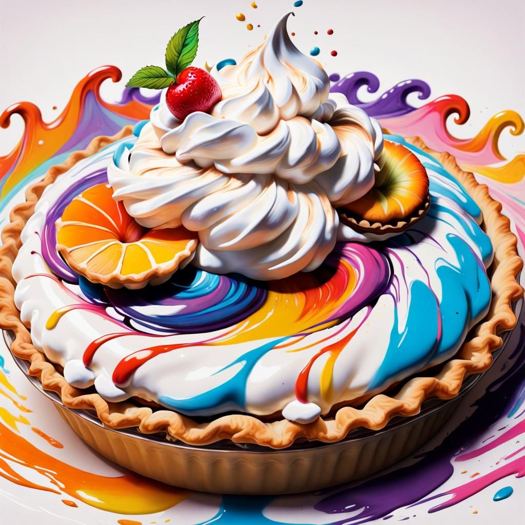 Whimsical Pies with Whipped Cream in Ghibli Style