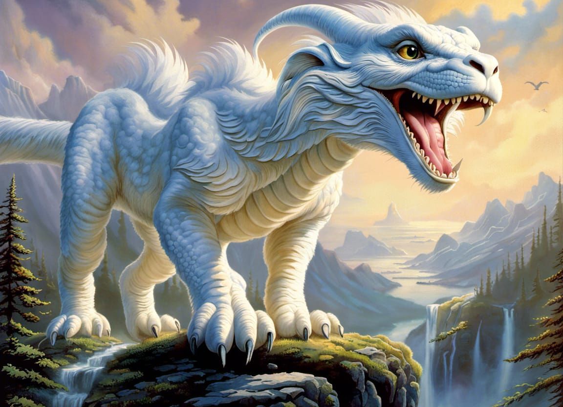 Falkor the Dragon in Ethereal Fantasy Landscape