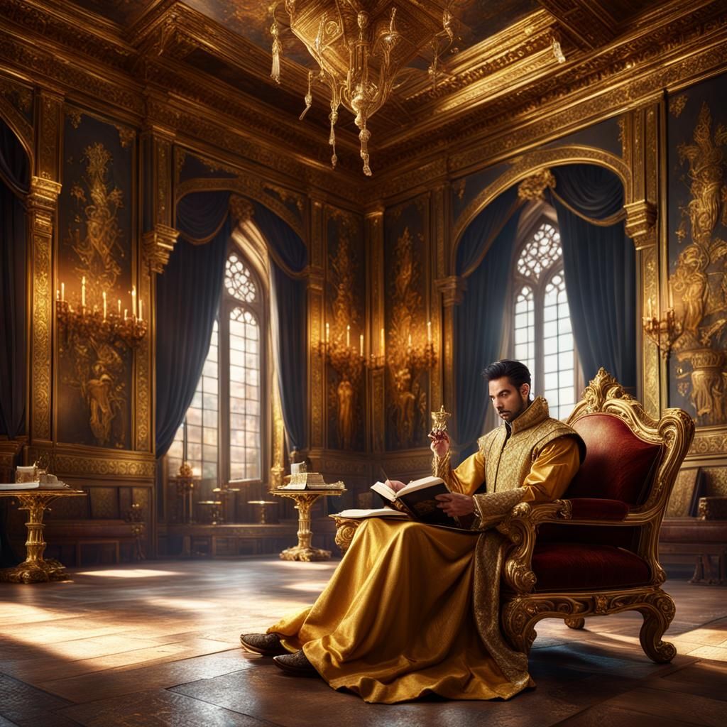 Prince Reading in Golden Castle Salon