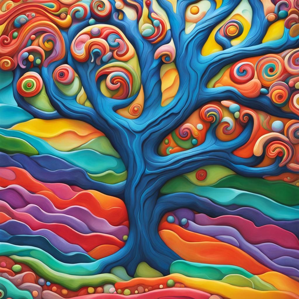 Polymer Clay Tree in Gouache Style Candyland