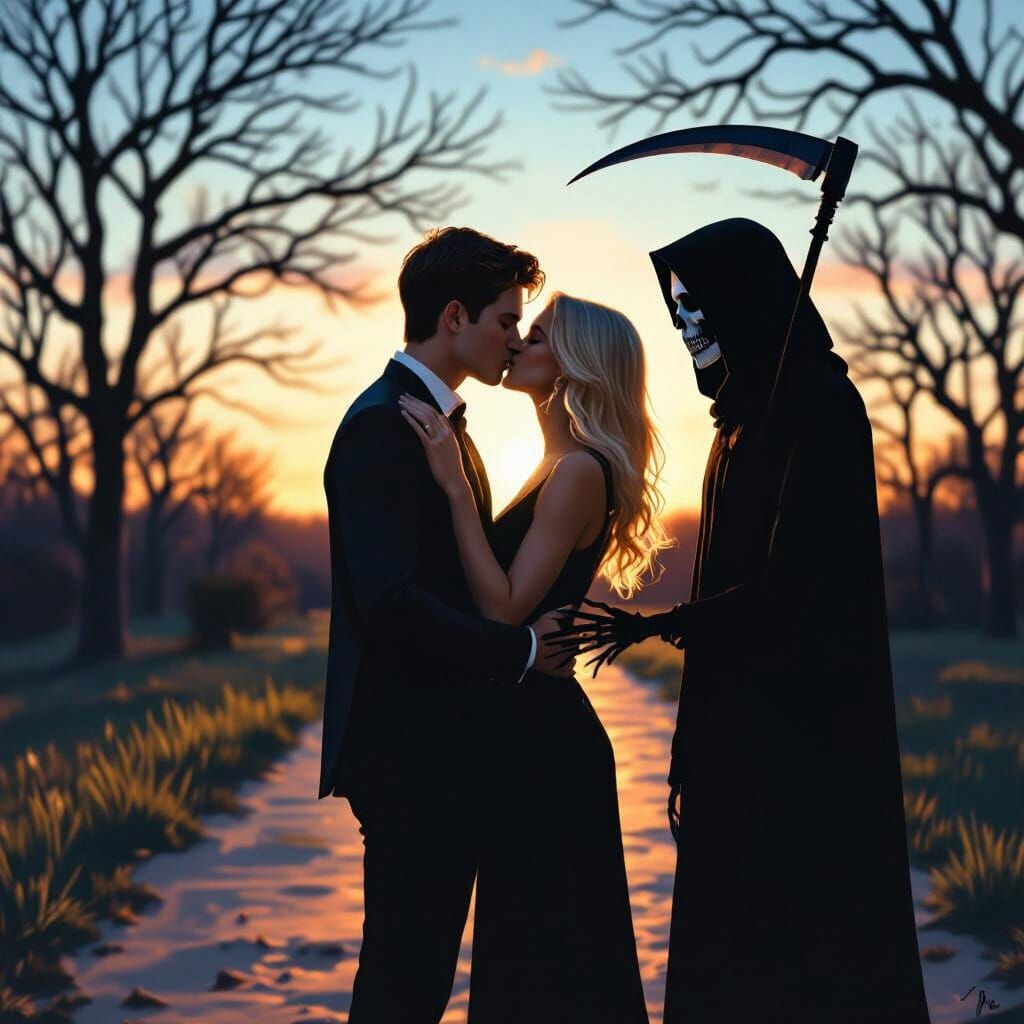 Surreal Kiss Shadow Grim Reaper in Meadow