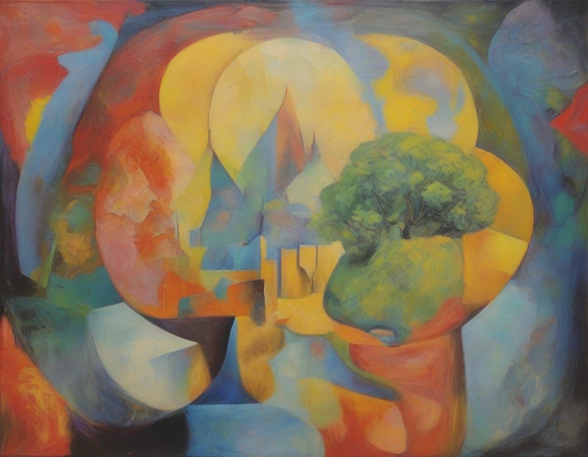 Surrealist Watercolor Landscape with Abstract Creatures and ...