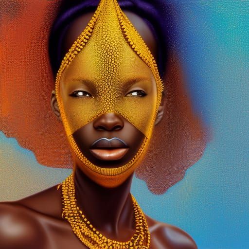 Striking African Portrait with Golden Fish Veil