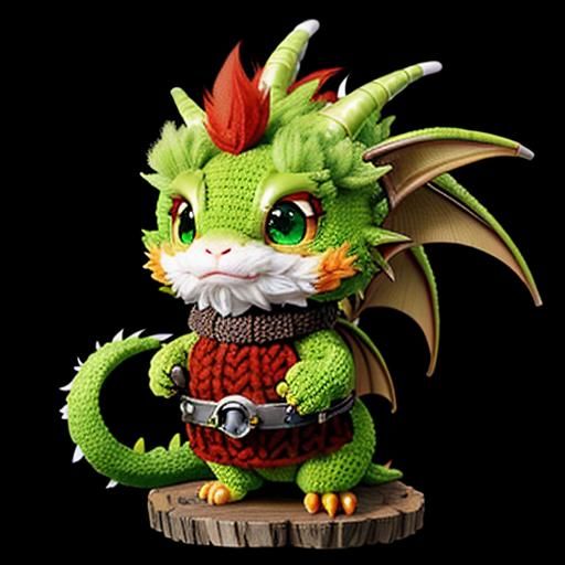 Cute Red Baby Dragon with Green Mohawk