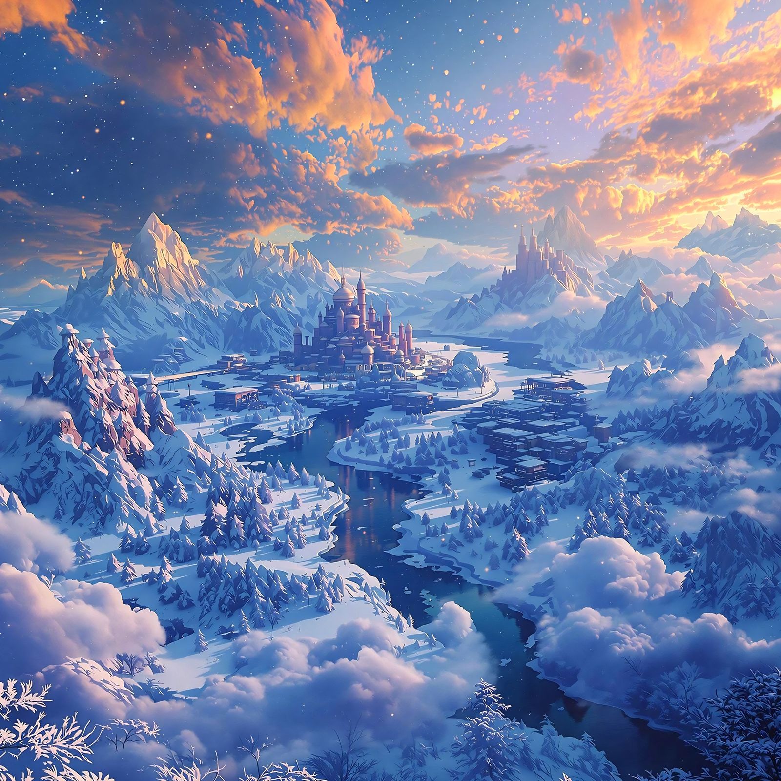 Bird's-eye view of a spectacular winter wonderland