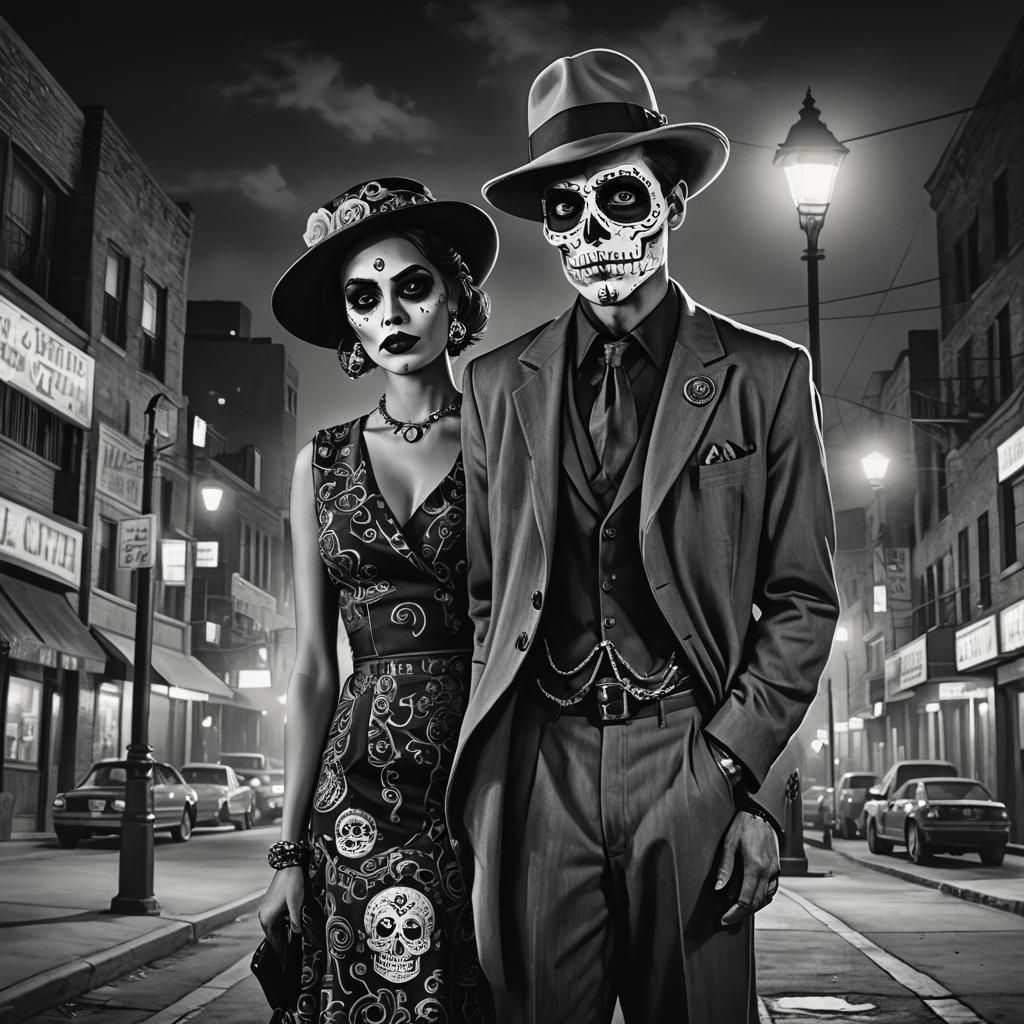 Film Noir Sugar Skull Zoot Suiter in Dark City