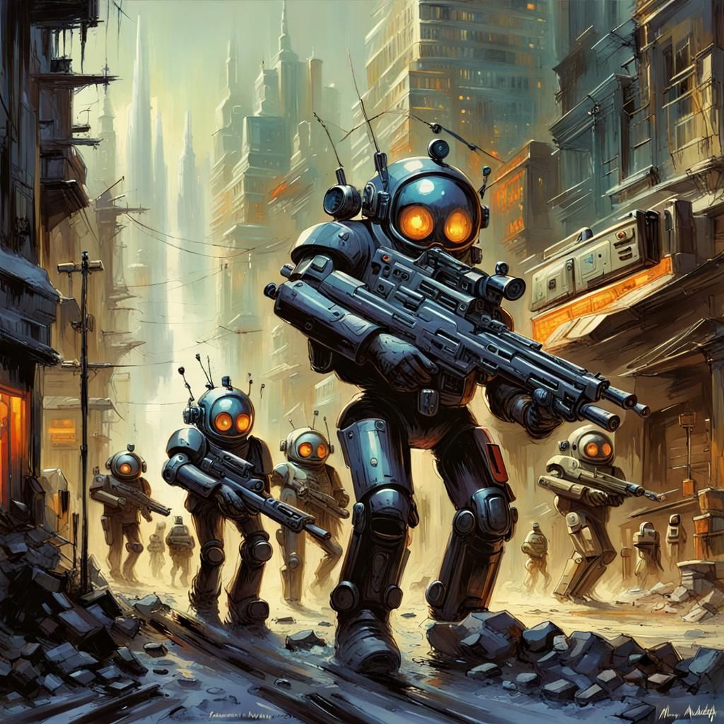 Weaponized Cyborg Teletubbies Patrol Town