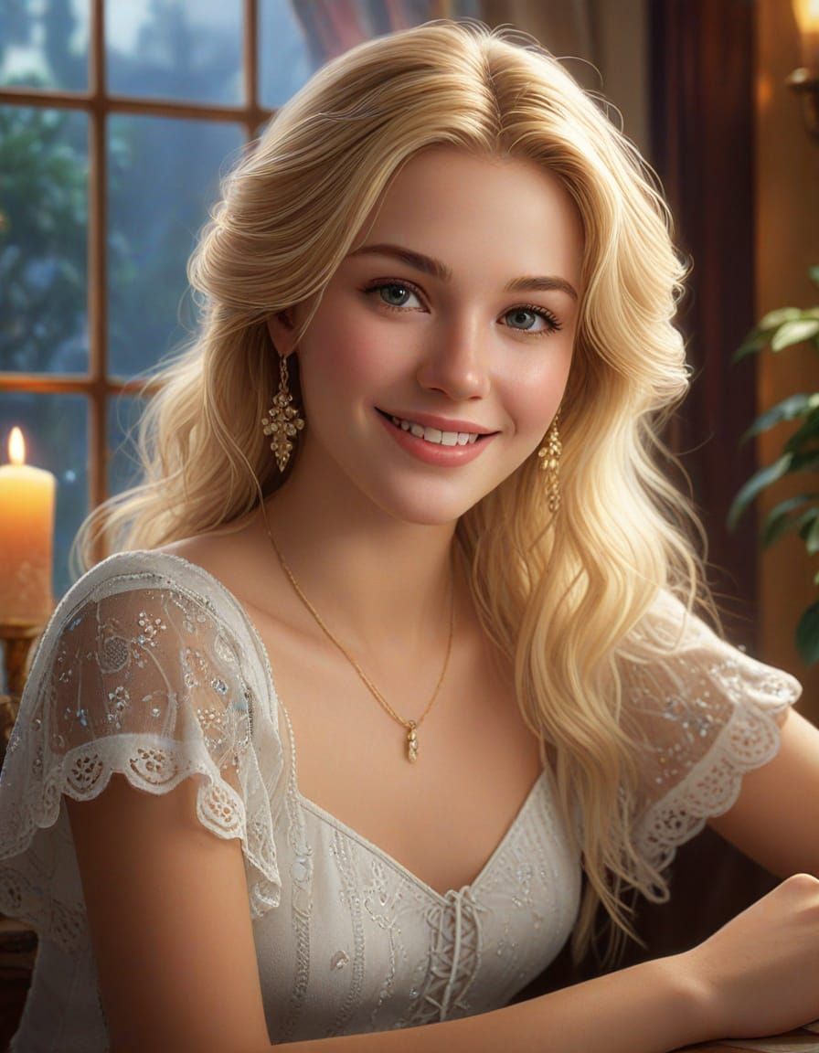 Ethereal Fantasy Girl with Golden Light and Mist