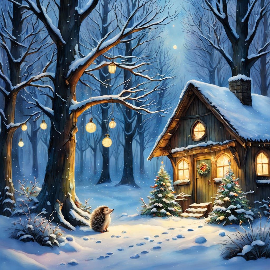 Whimsical Woodland Christmas: Hedgehog Family Celebration