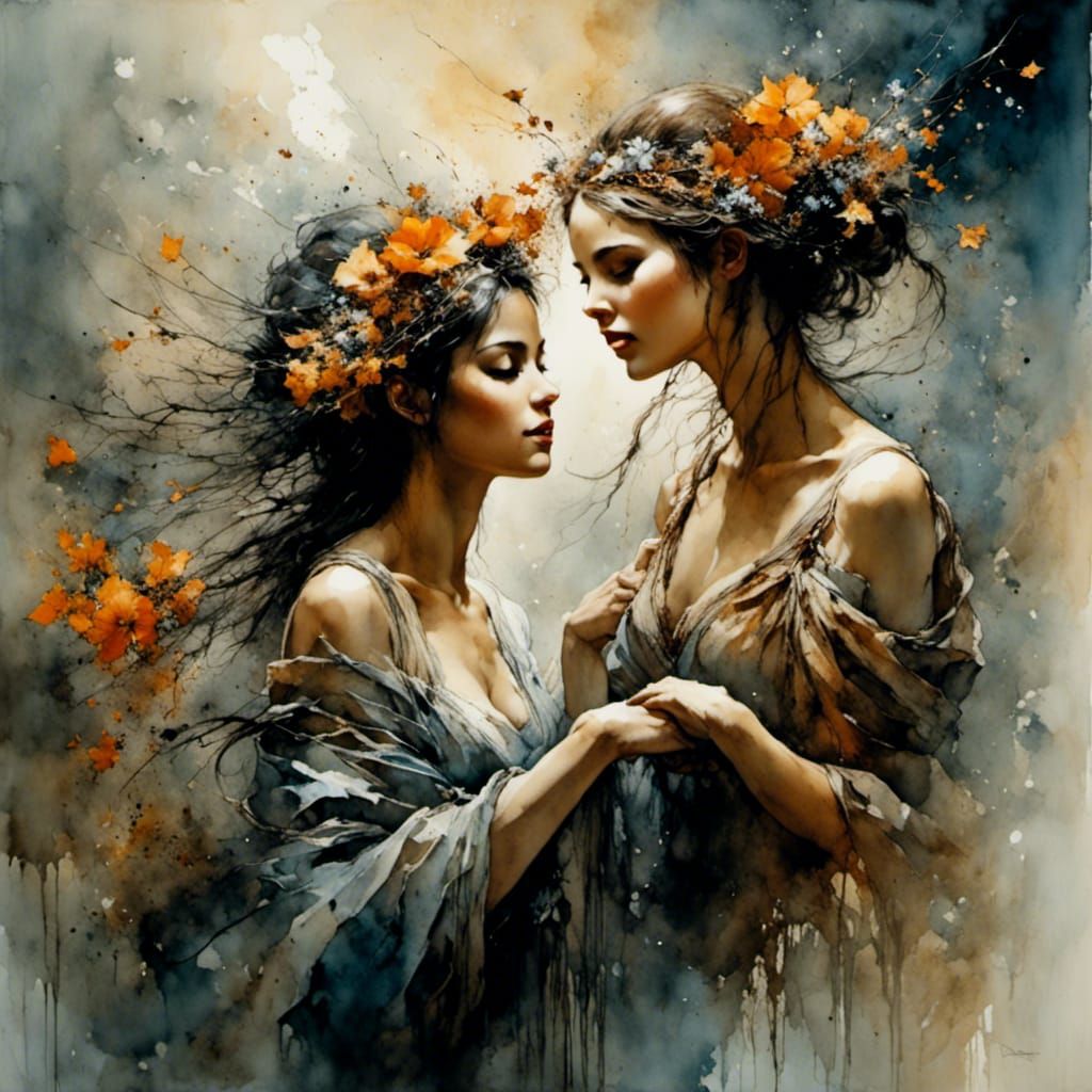 Happy Girls Dancing: A Romantic Oil Painting