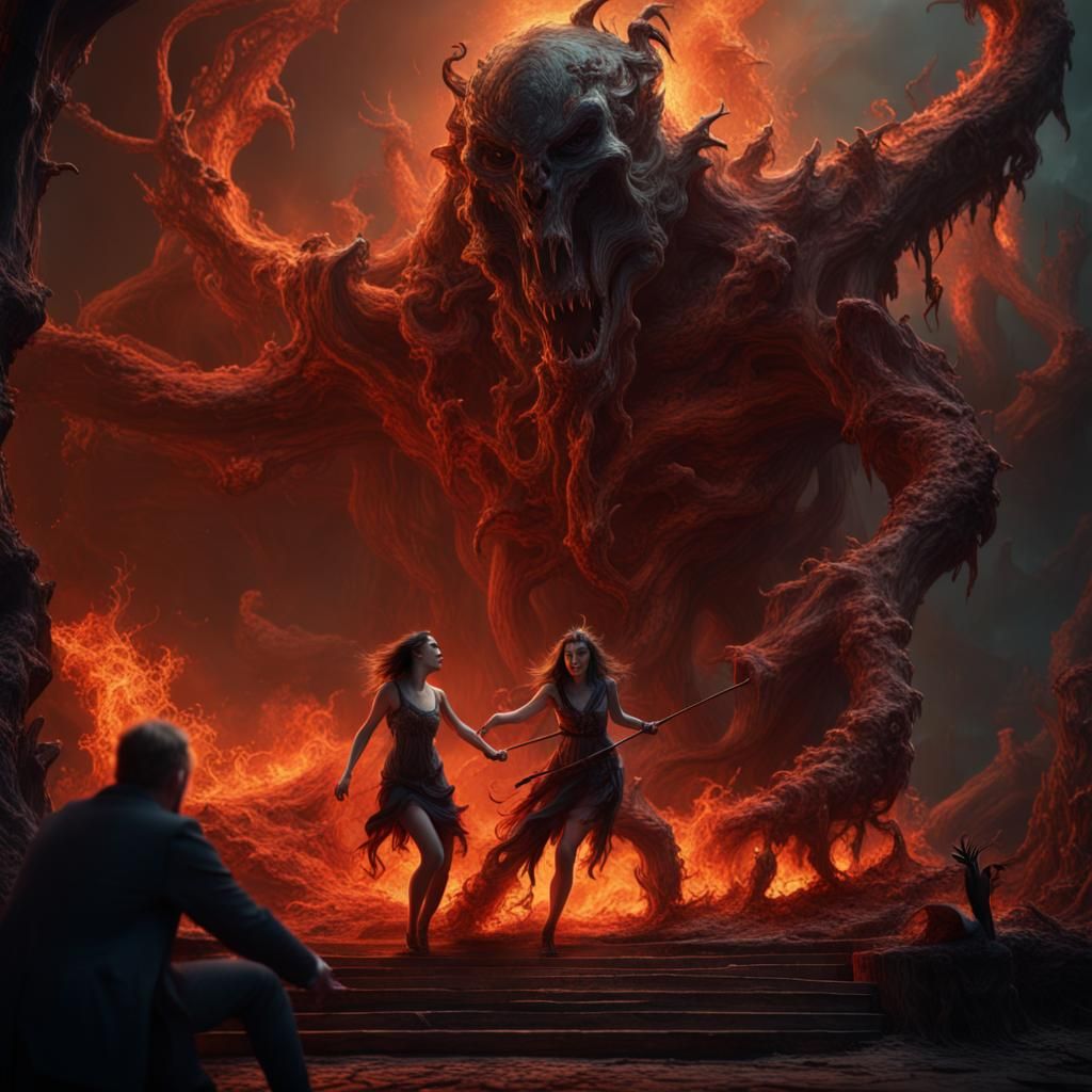 Demonic Figure Dragged to Hell, Fantasy Art
