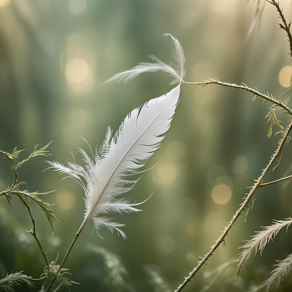 Lace White Feather in Warm Misty Atmosphere
