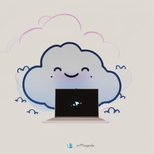 Smiling Cloud Typing on Laptop: Fantasy Concept Art