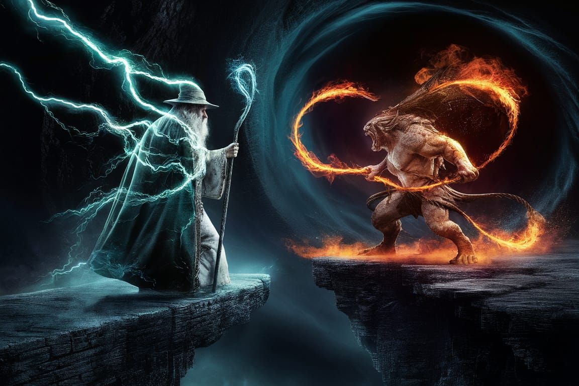 Gandalf Confronts the Balrog in Electric Glow