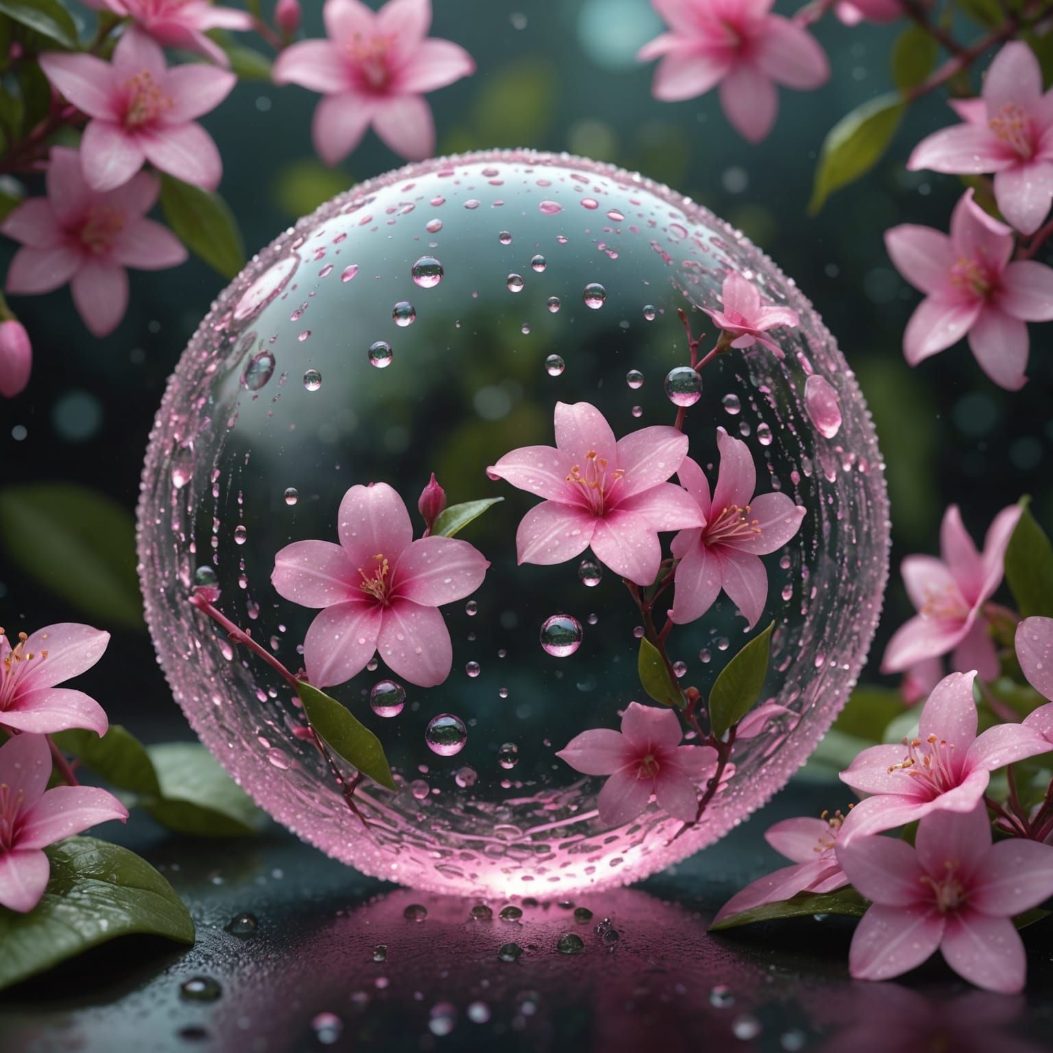 Dew-Kissed Pink Tape on Glass Among Jasmine Flowers