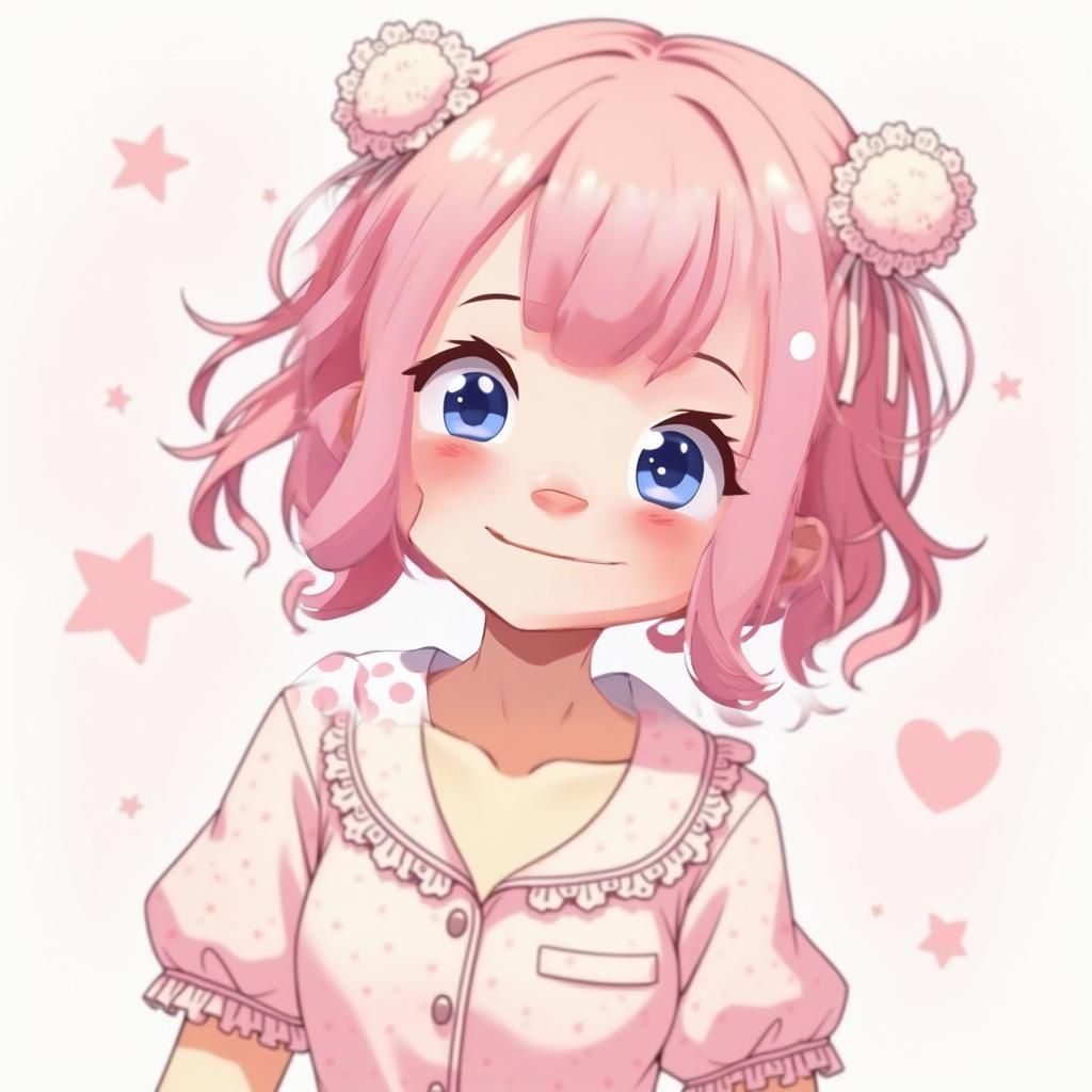 Pink Haired Girl in Pink Pajamas, Anime Style