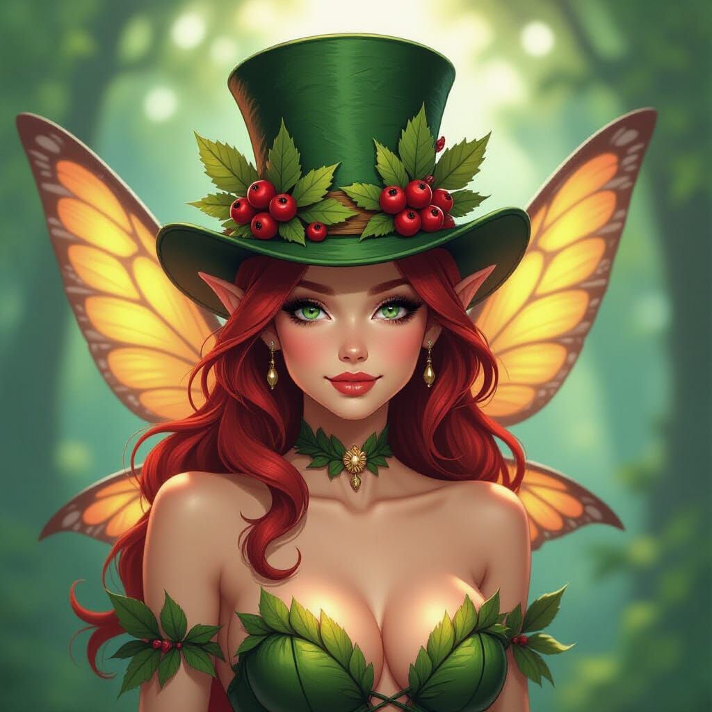 Fairy in Leaf Hat, Comic Book Art Style