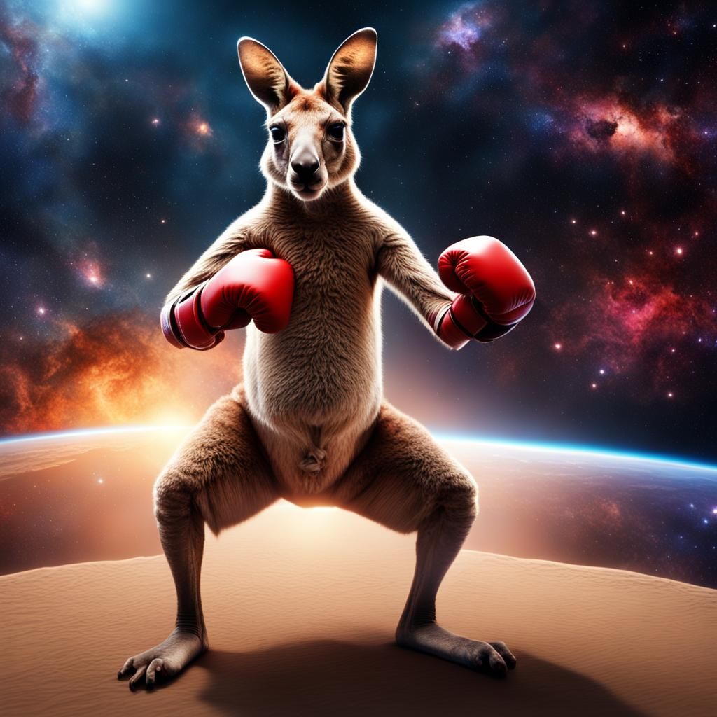 Kangaroo Boxer in Space Galaxy Digital Painting