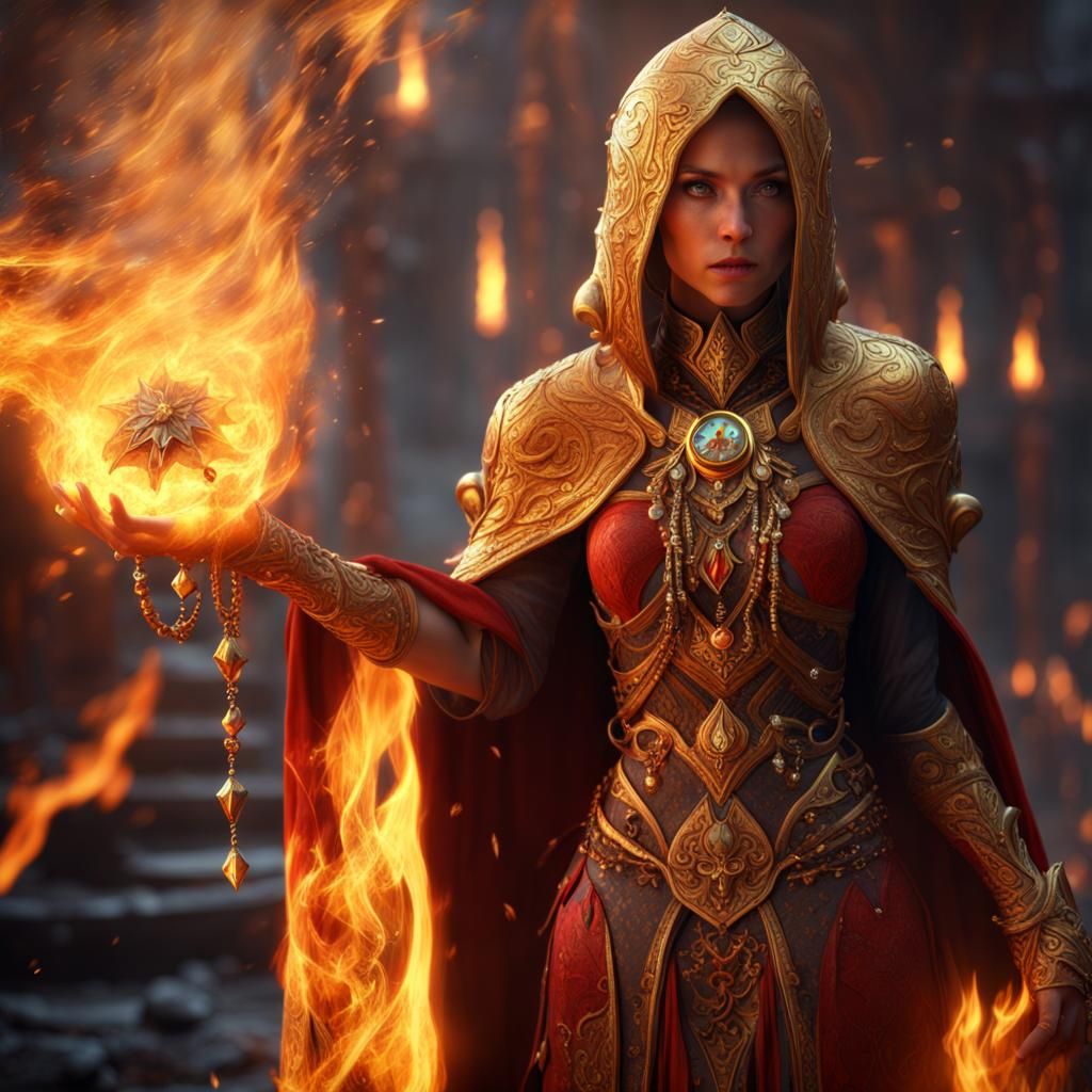 Golden Fire Genasi Fantasy Concept Art