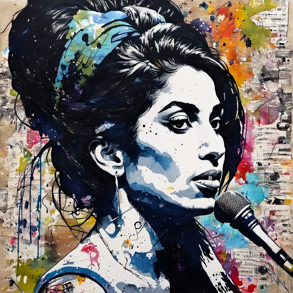 Amy Winehouse Street Art Portrait in Mixed Media