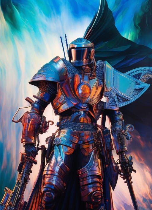 Cyberpunk Knight Armor in Marbled Oil