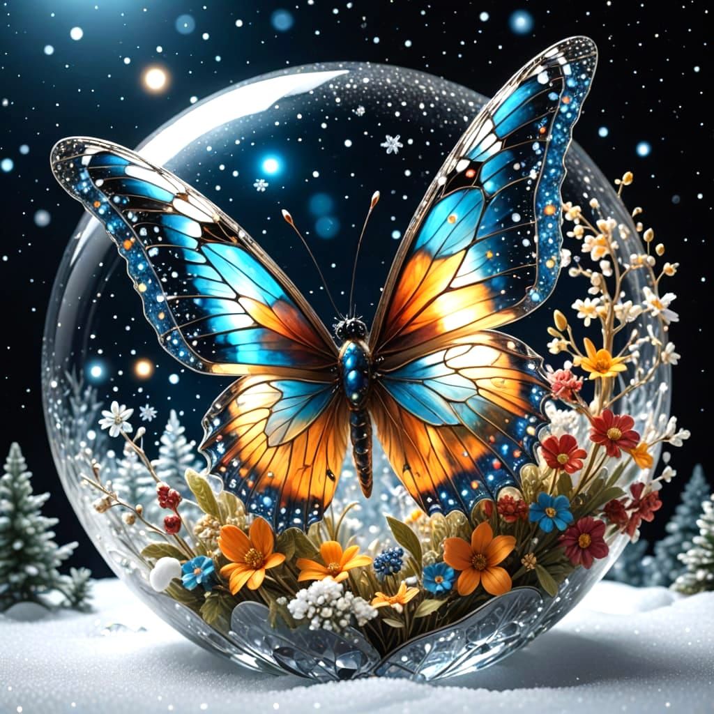 Crystal Snow Butterfly in a Glass Picture Album