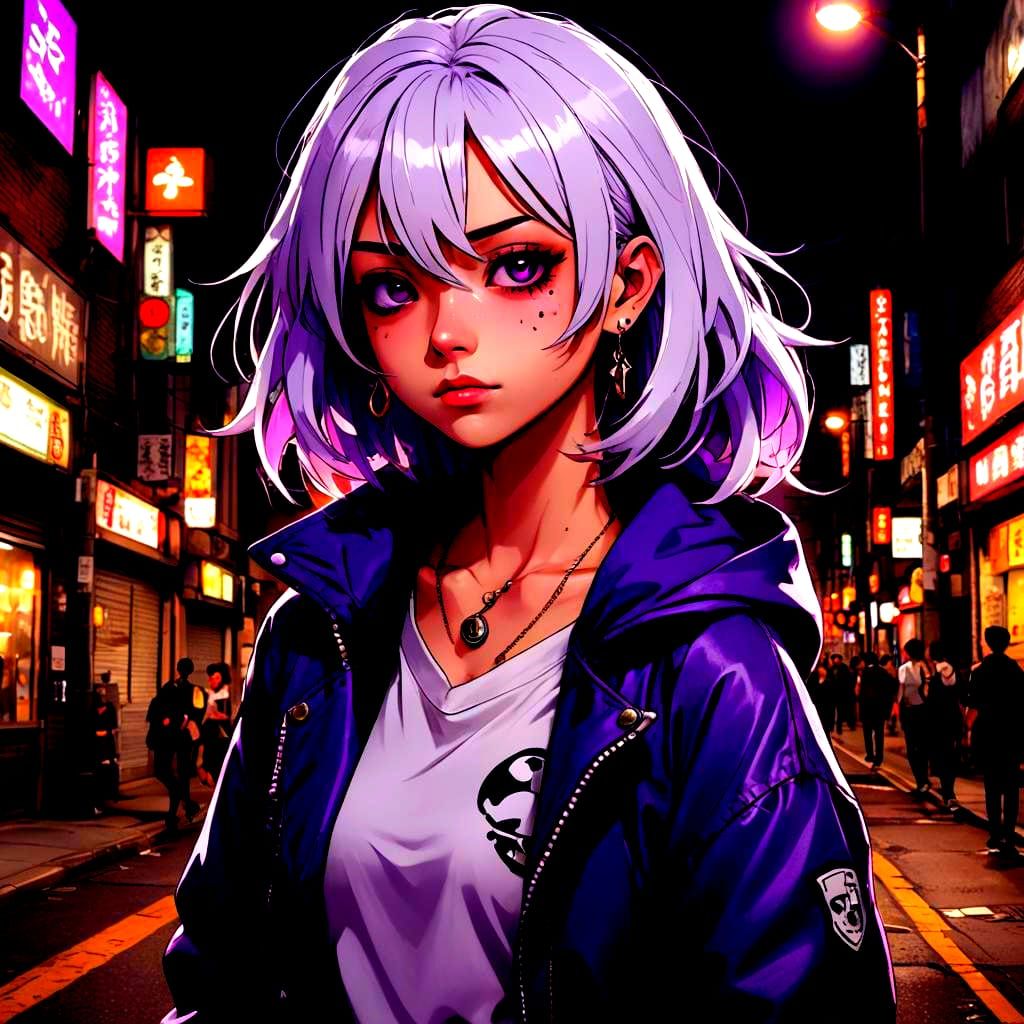 Punk Anime Girl with Lollipop in Manga Style