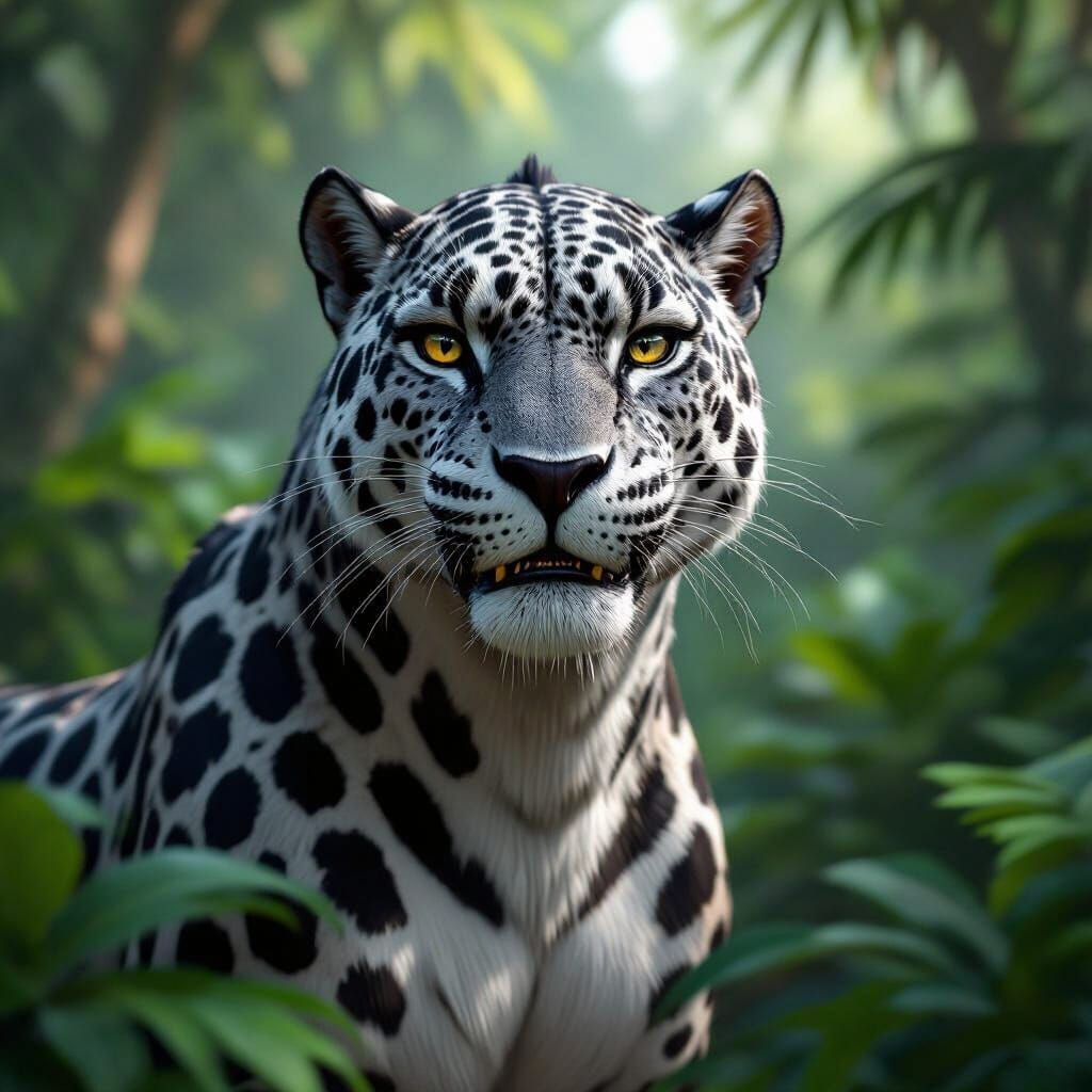 and white Leopard with a fierce