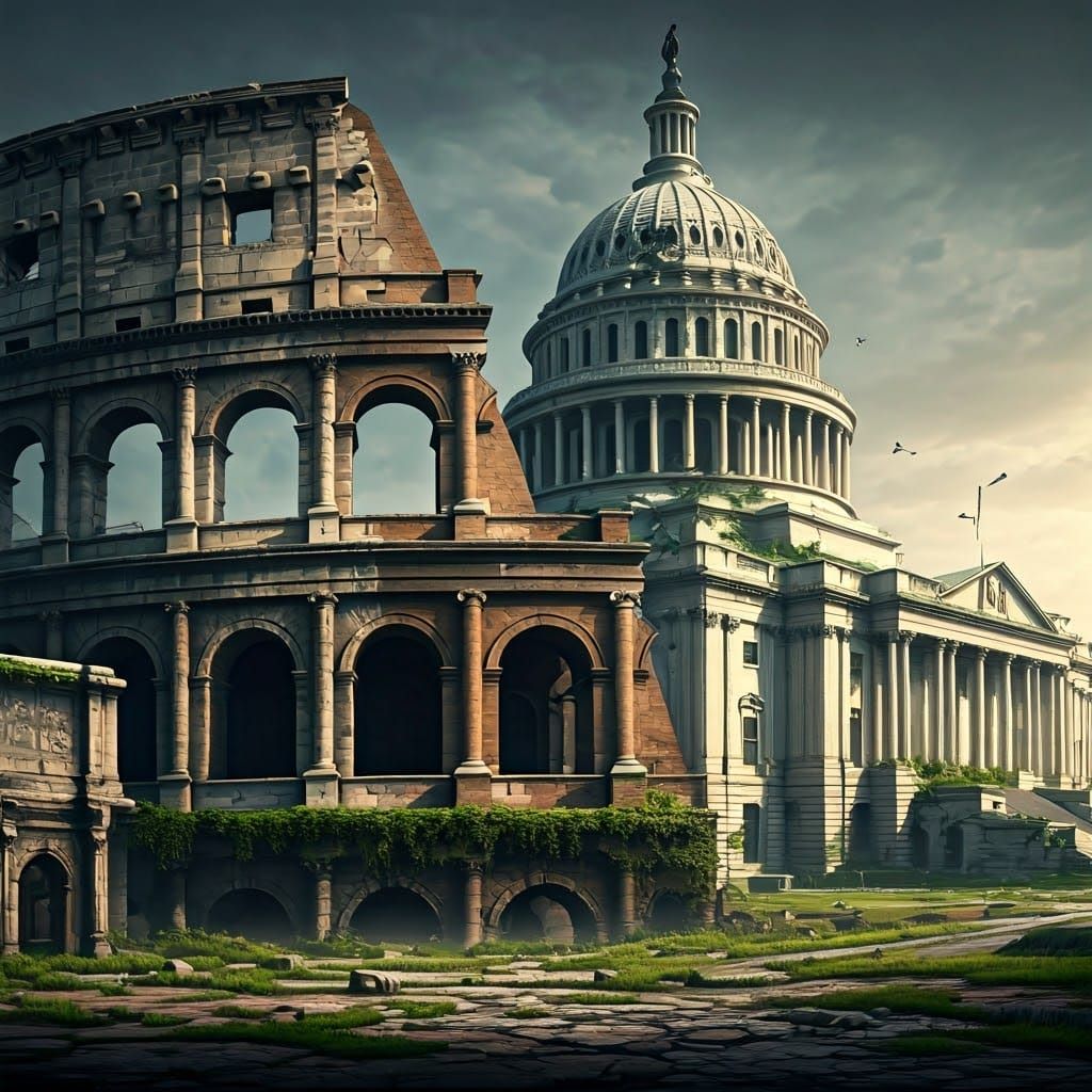 Ancient Ruins Confront Modern Decay in a Vibrant, High-Contr...