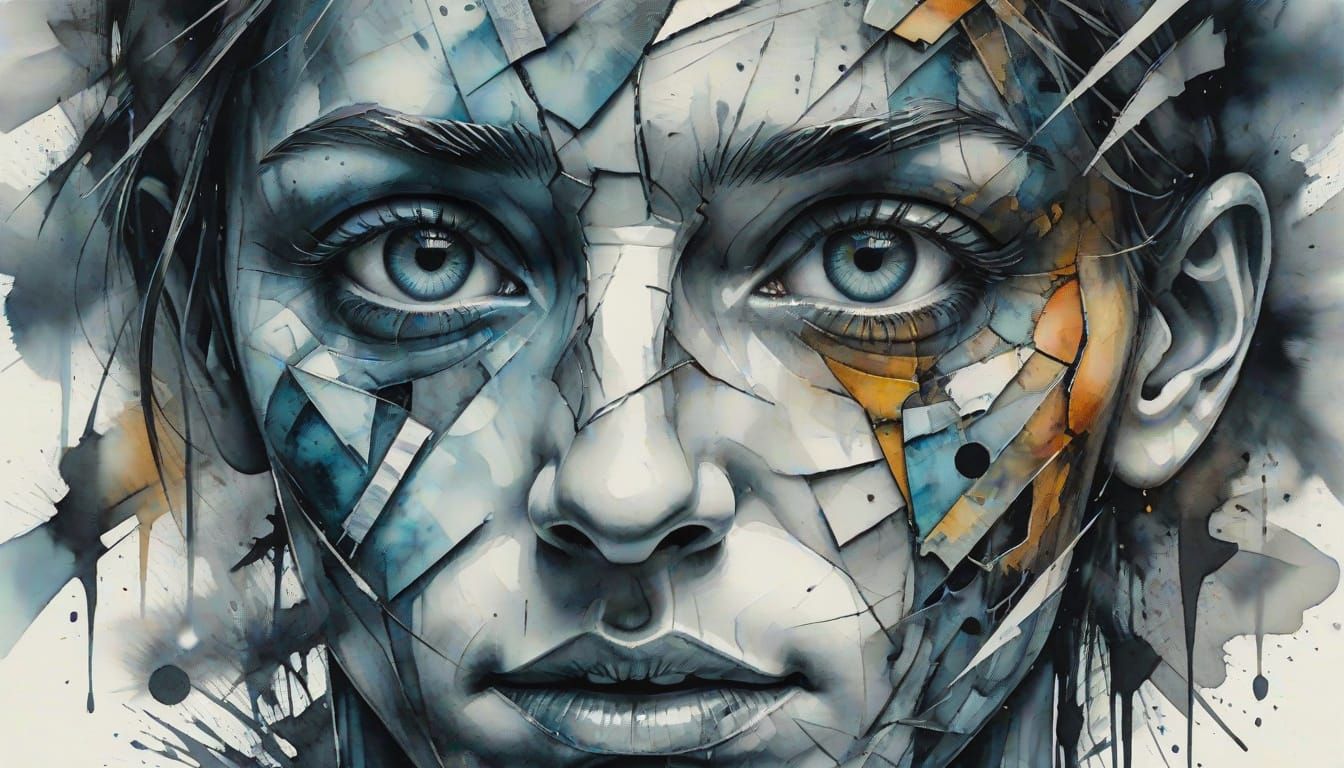 Surreal Face Capturing Diverse Emotions in Watercolor and Ch...