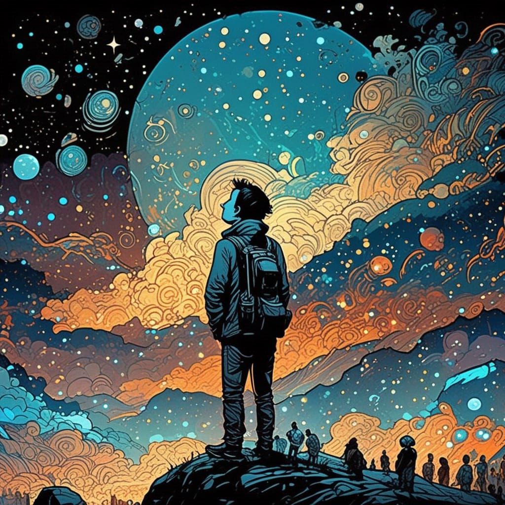 Hyperrealistic Night Landscape with Bright Stars