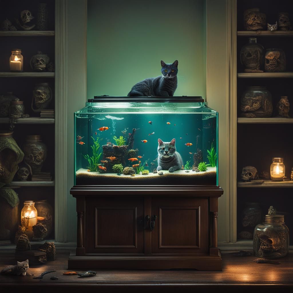 Sinister Fish Tank with Miniature Cats