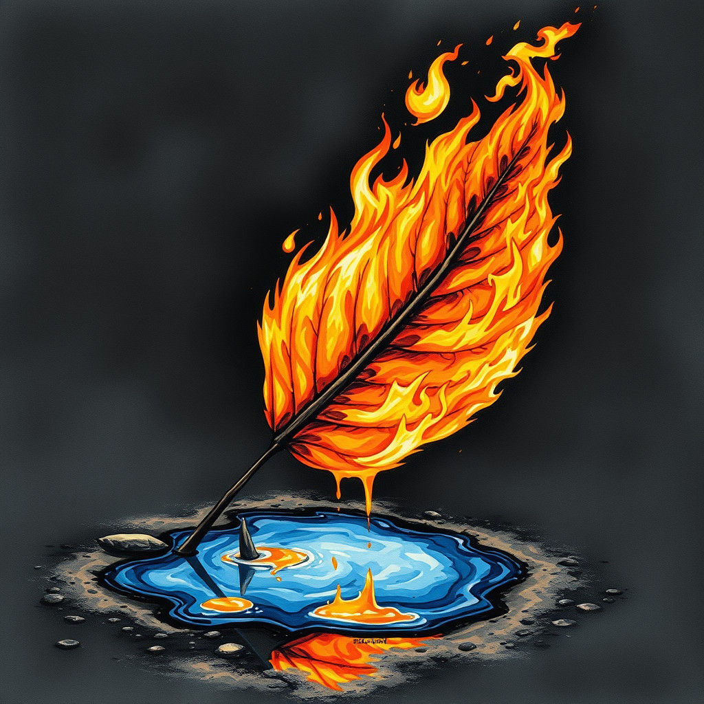 Fiery Leaf Ink Painting Reflection