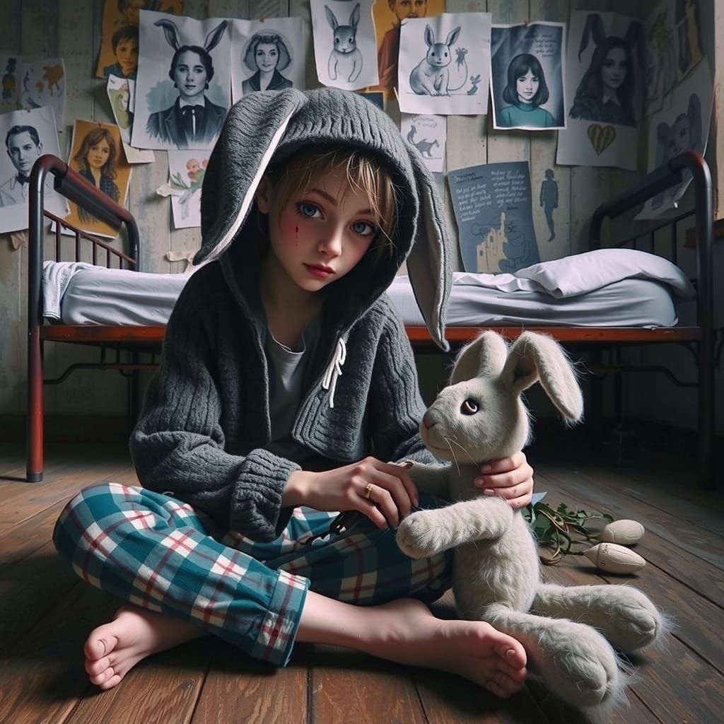 Melancholy Bunny in Watercolor Style