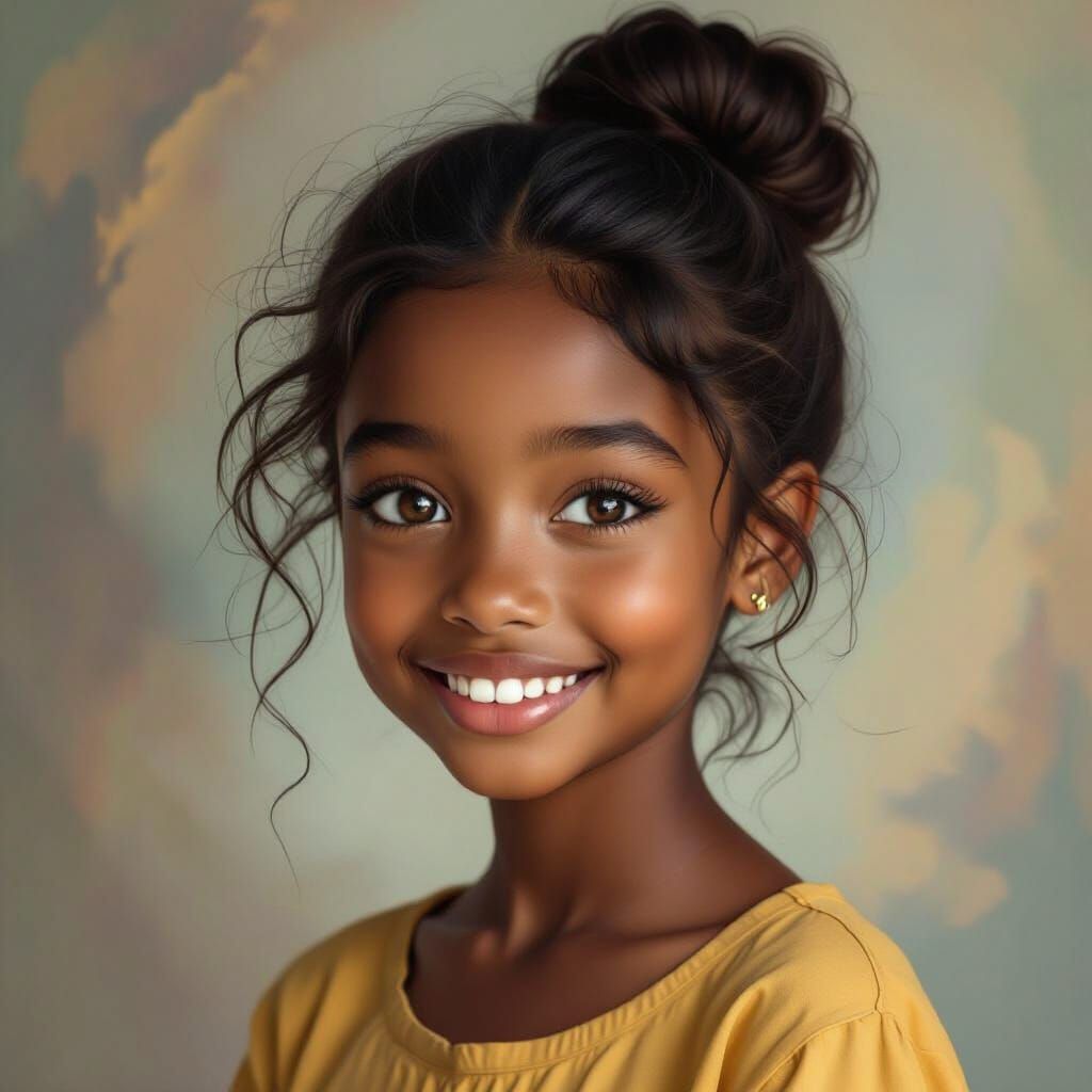 Sudanese Girl's Gentle Smile in Surrealist Dreamscape