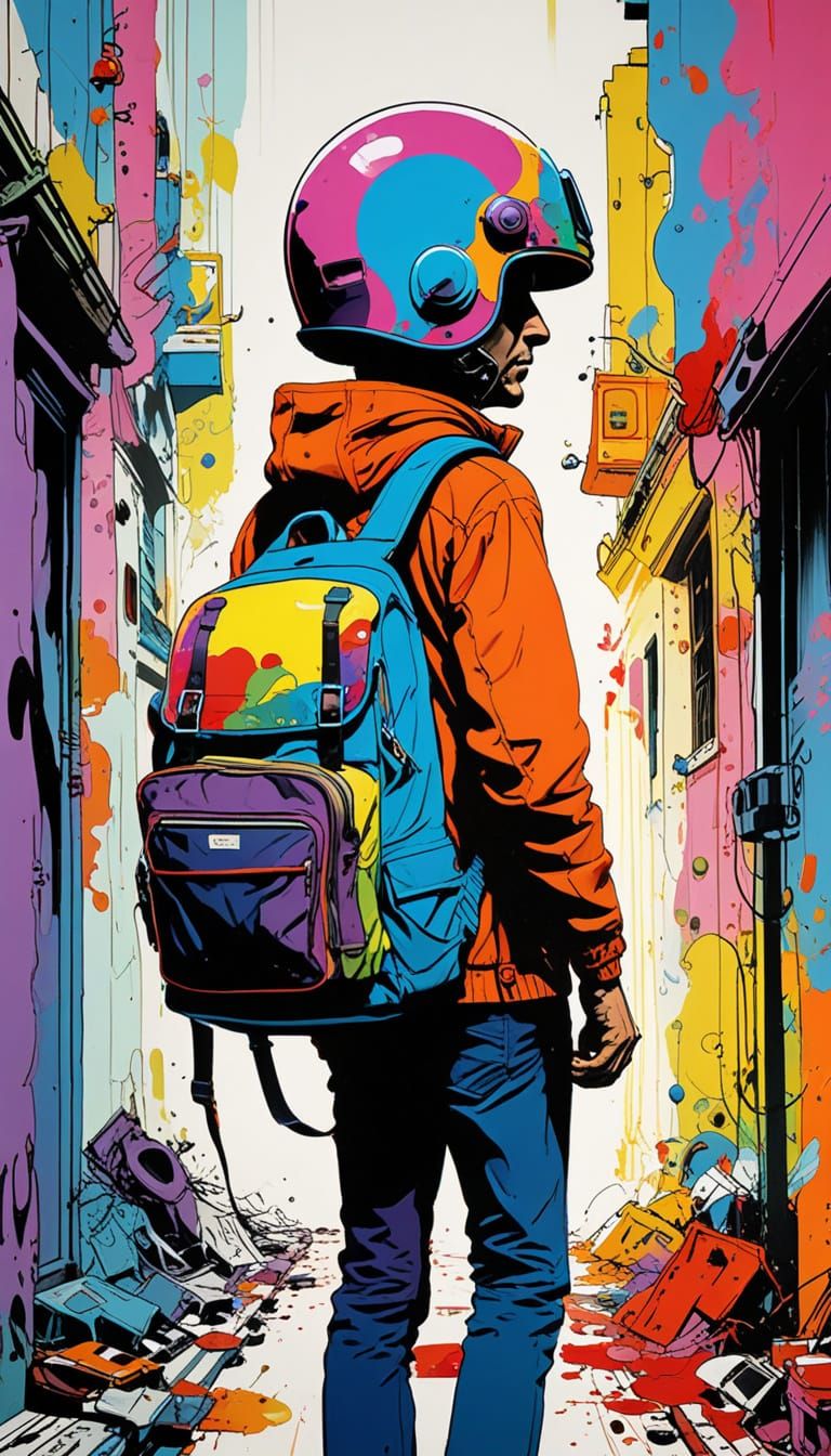 Illustration numérique très stylisée et dynamique d'un homme...