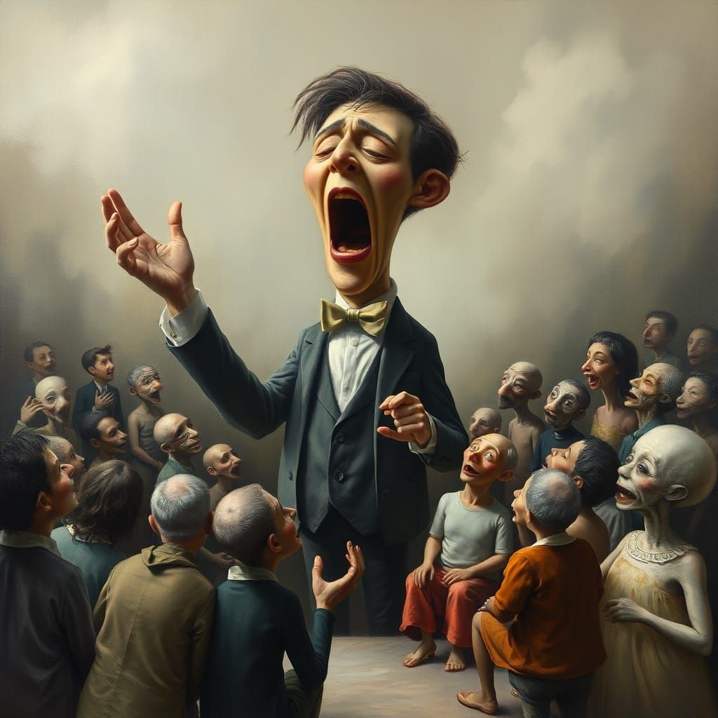 Surreal Tenor Sings to Bizarre Audience in Dreamlike Oil Pai...