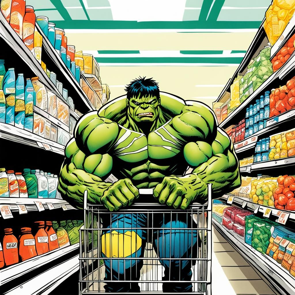 Hulk's Supermarket Search: A Comic Art Adventure