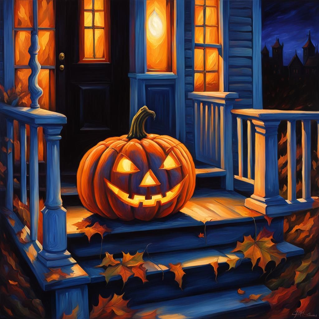 Eerie Jack-O-Lantern in Surreal Oil Painting