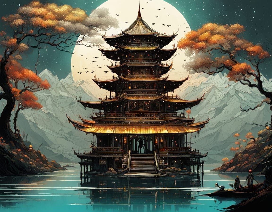 Shiny Metalwork Pagoda Sculpture