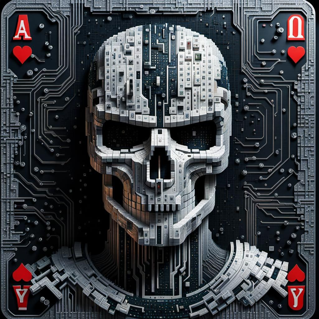 Face Made of Computer Parts in Detailed 3D Art