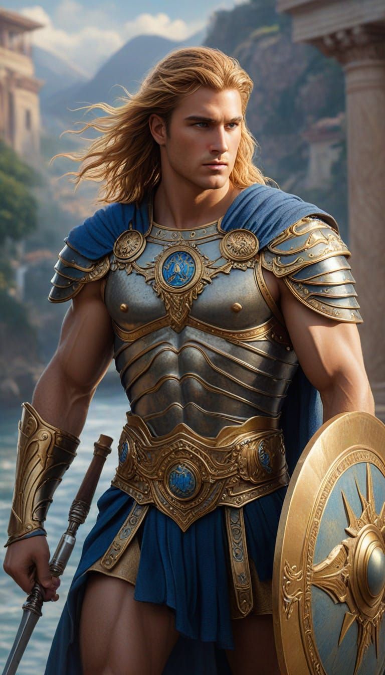 Ancient Greek Warrior Achilles Prepares for Enchanted Royal....