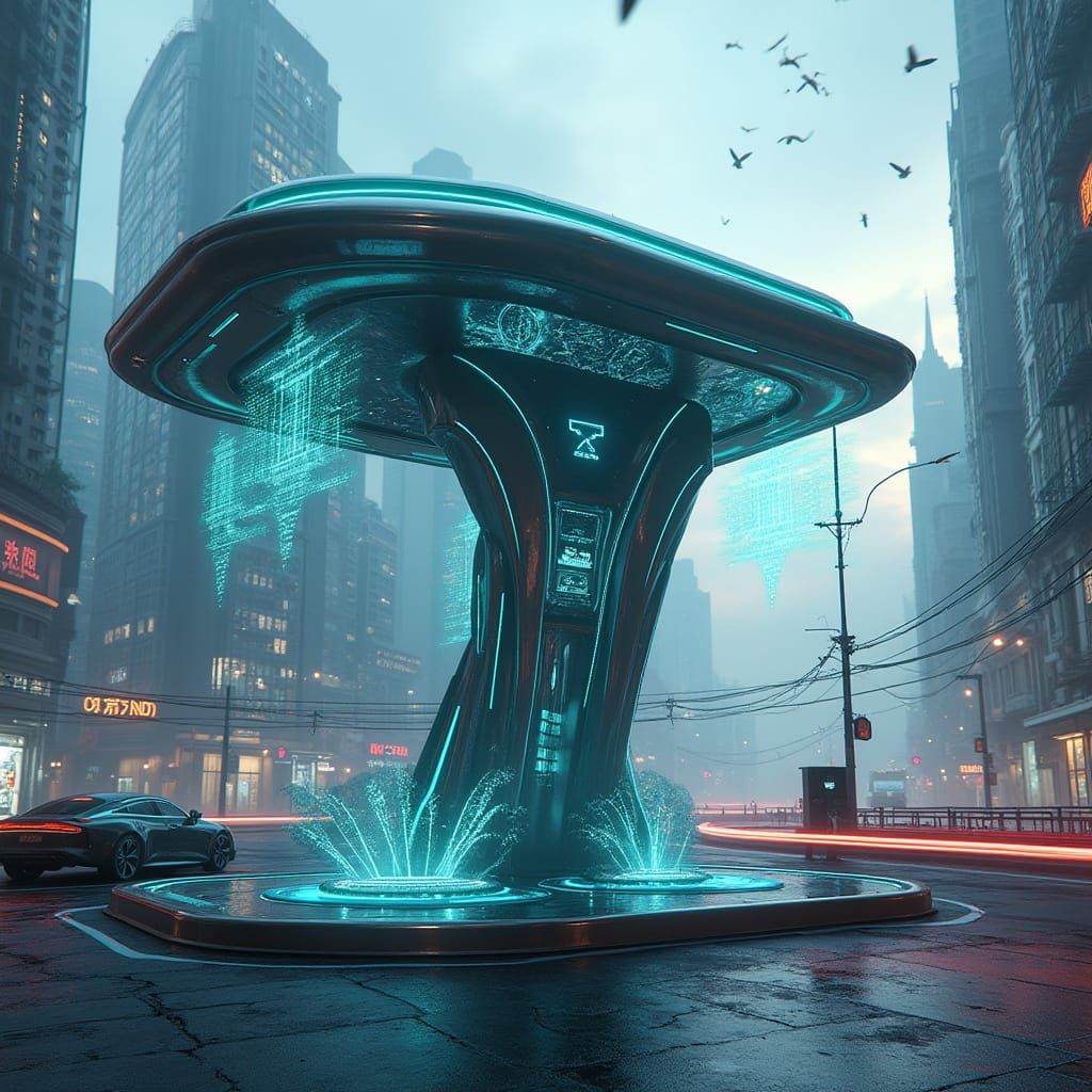 Sleek Futuristic EV Charging Station with Robotic Arms and N...